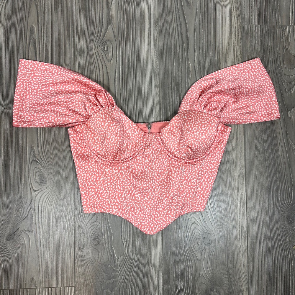Oh Polly Pink‎ and White Satin Off the Shoulder Bustier Top - SIZE US 4 Feminine